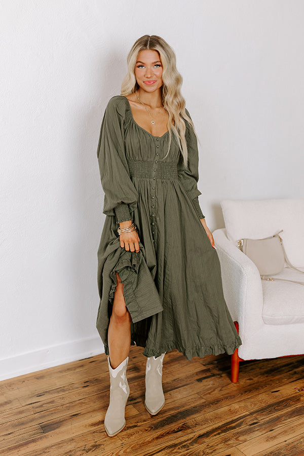 Sunset Views Button Down Midi in Olive Image - 2