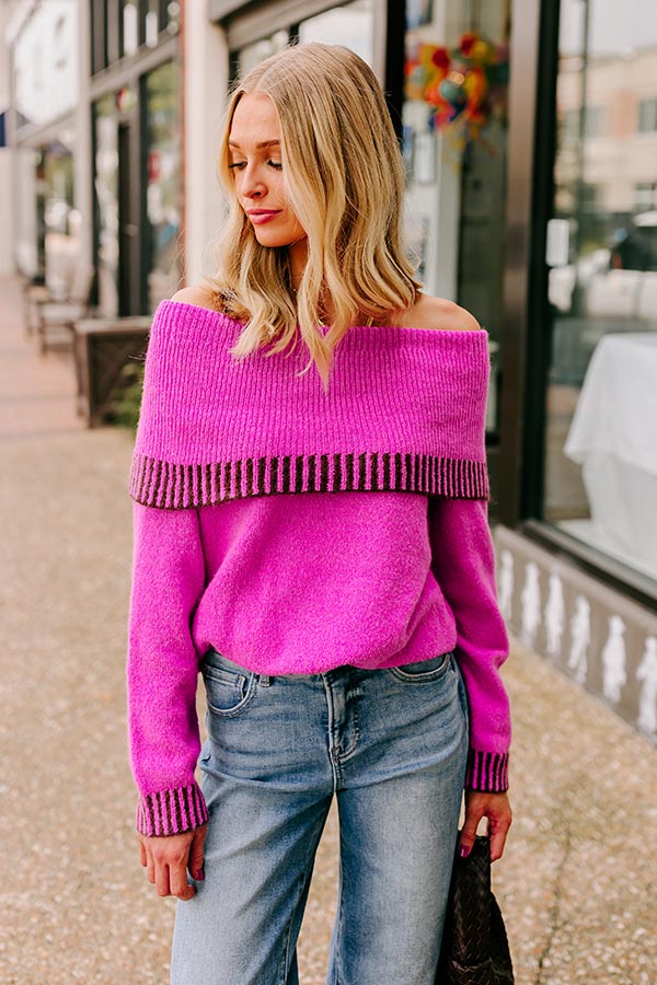 Chic Moment Off Shoulder Knit Sweater in Violet Image - 1