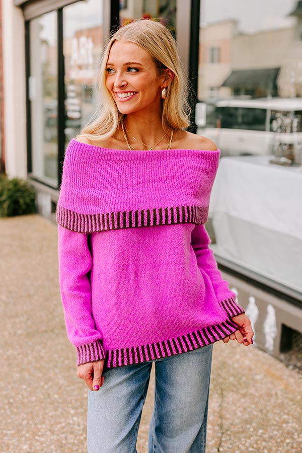 Chic Moment Off Shoulder Knit Sweater in Violet Image - 3