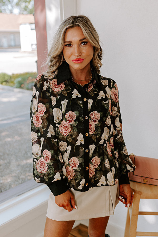 Smell The Roses Chiffon Button Up Image - 1
