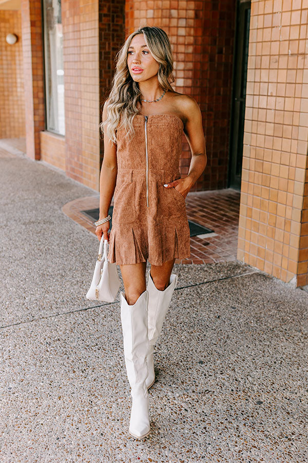 Soho Style Corduroy Romper Dress in Mocha Image - 1