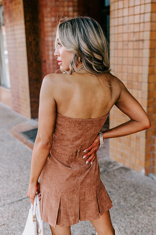 Soho Style Corduroy Romper Dress in Mocha Image - 5