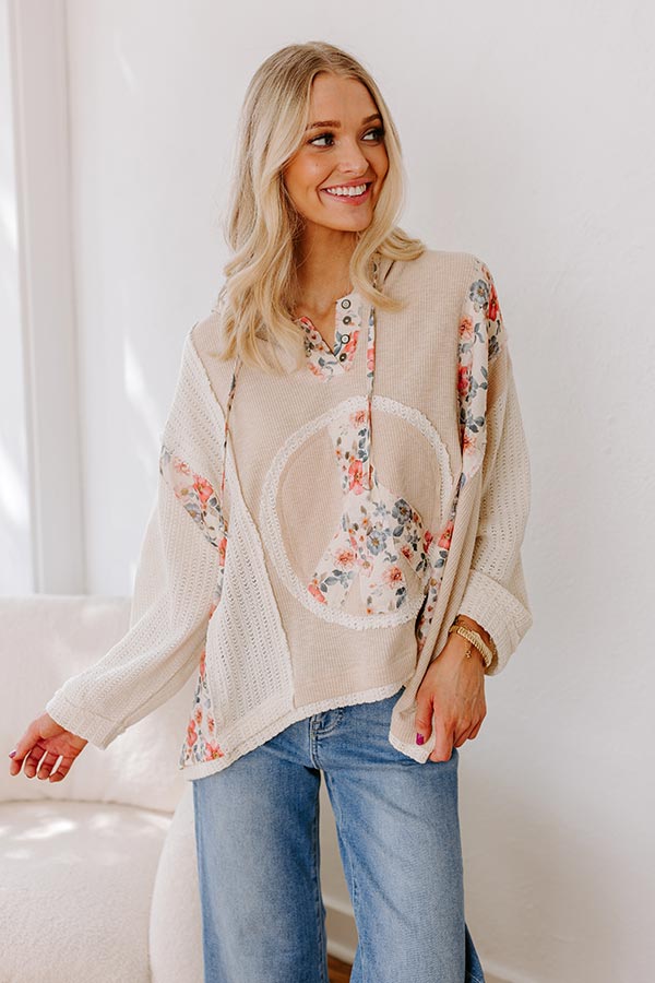 Peaceful Moment Knit Hoodie in Oatmeal Image - 1