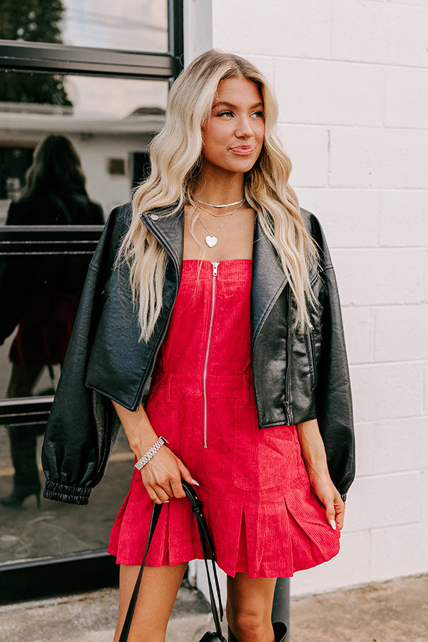 Soho Style Corduroy Romper Dress in Red Image - 4