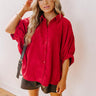 Balcony Brunch Corduroy Button Up in Crimson Image - 1