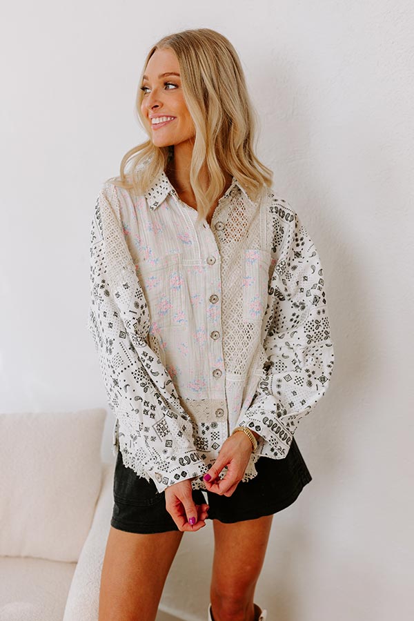 Boho Chic Lace Button Up in White Image - 4