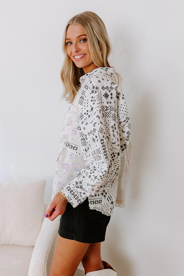 Boho Chic Lace Button Up in White Image - 5