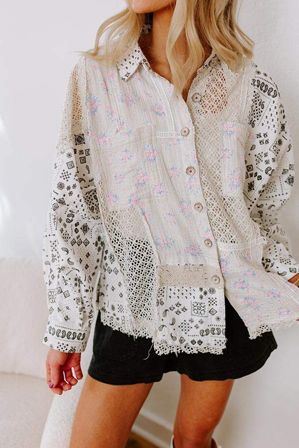 Boho Chic Lace Button Up in White Image - 3