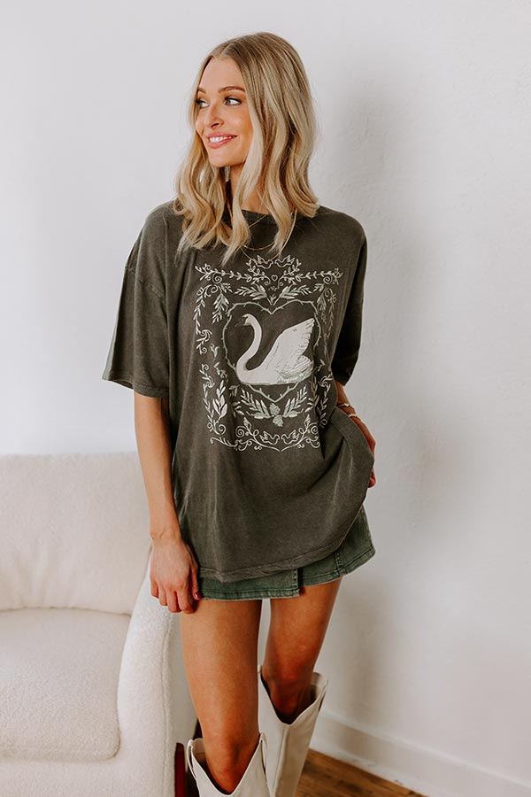 Ornate Swan Vintage Wash Oversized Graphic Tee Image - 1