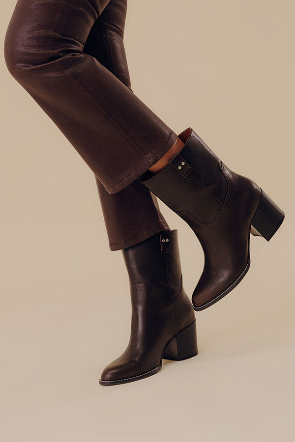 The Juniper Faux Leather Boot in Dark Chestnut Image - 1