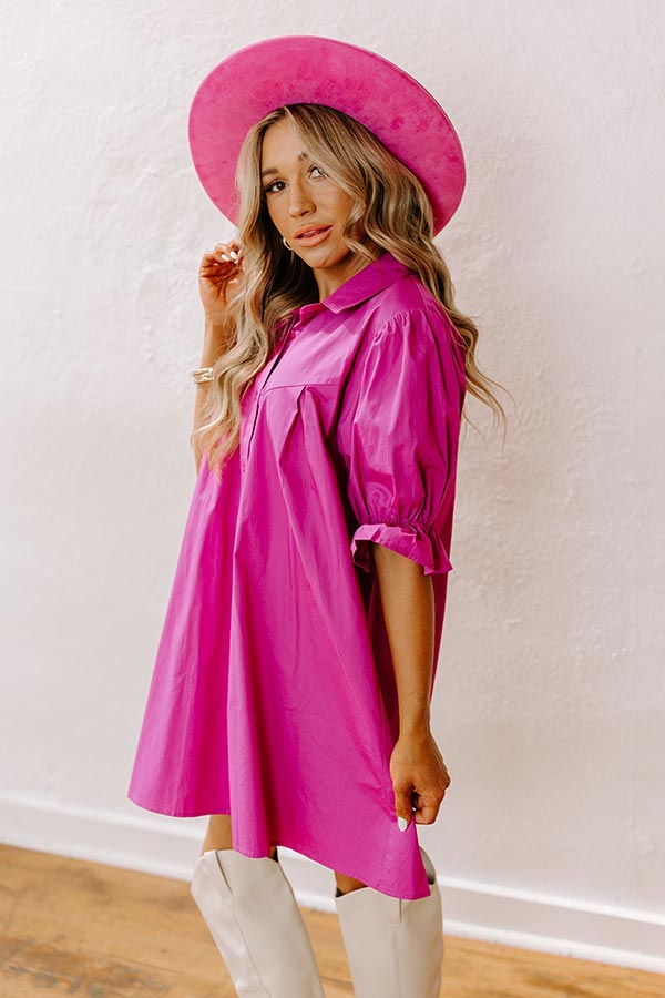Mimosa Social Hour Button Down Mini Dress in Fuchsia Image - 3