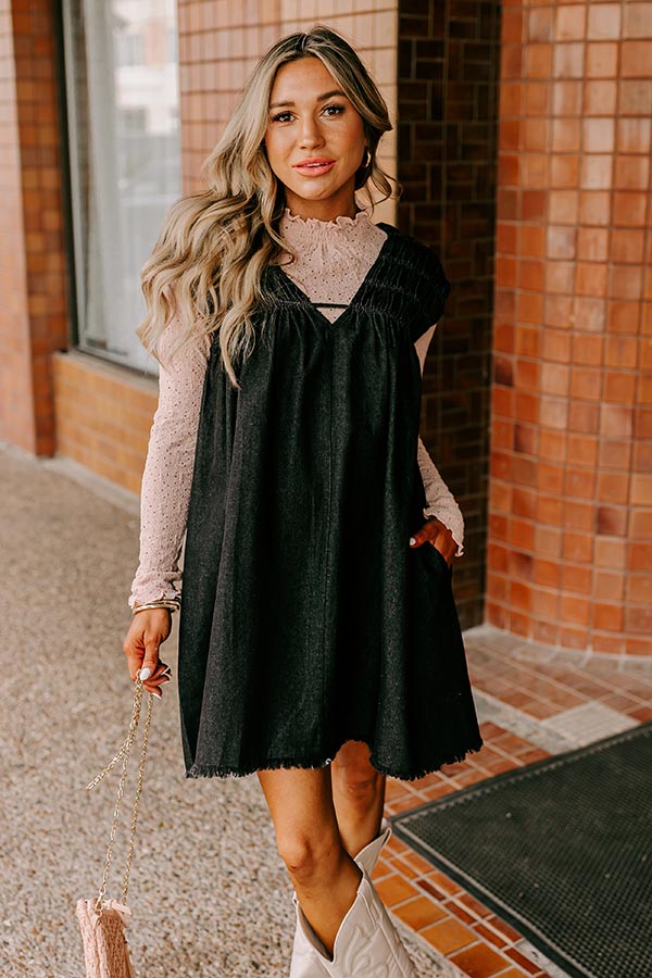 Hayride Honey Denim Mini Dress in Black Image - 3