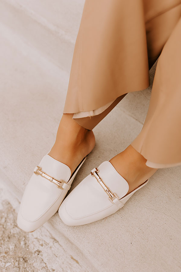 The Aubrey Faux Leather Mule Loafer in Cream Image - 4