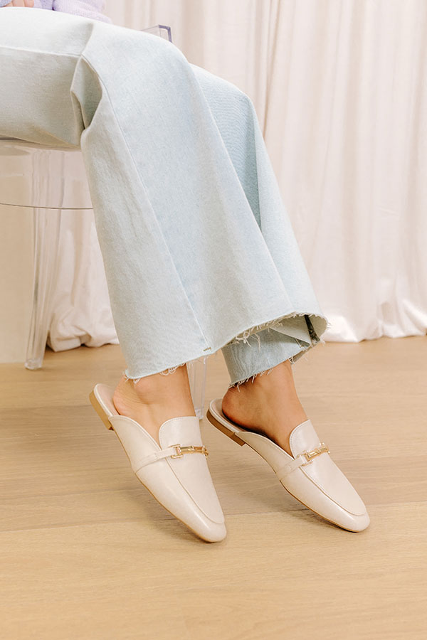 The Aubrey Faux Leather Mule Loafer in Cream Image - 1