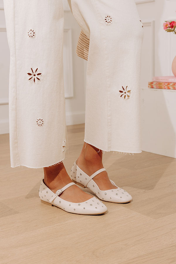 The Iris Rhinestone Embellished Faux Leather Flats in Cream Image - 2