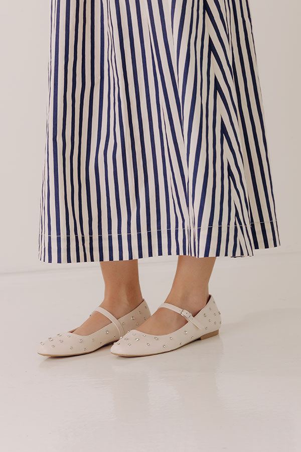 The Iris Rhinestone Embellished Faux Leather Flats in Cream Image - 1