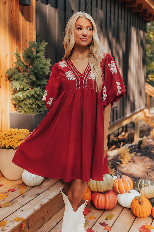 Tucson Sunsets Embroidered Mini Dress in Dark Scarlet Image - 2