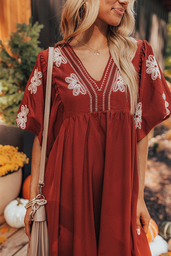 Tucson Sunsets Embroidered Mini Dress in Dark Scarlet Image - 3