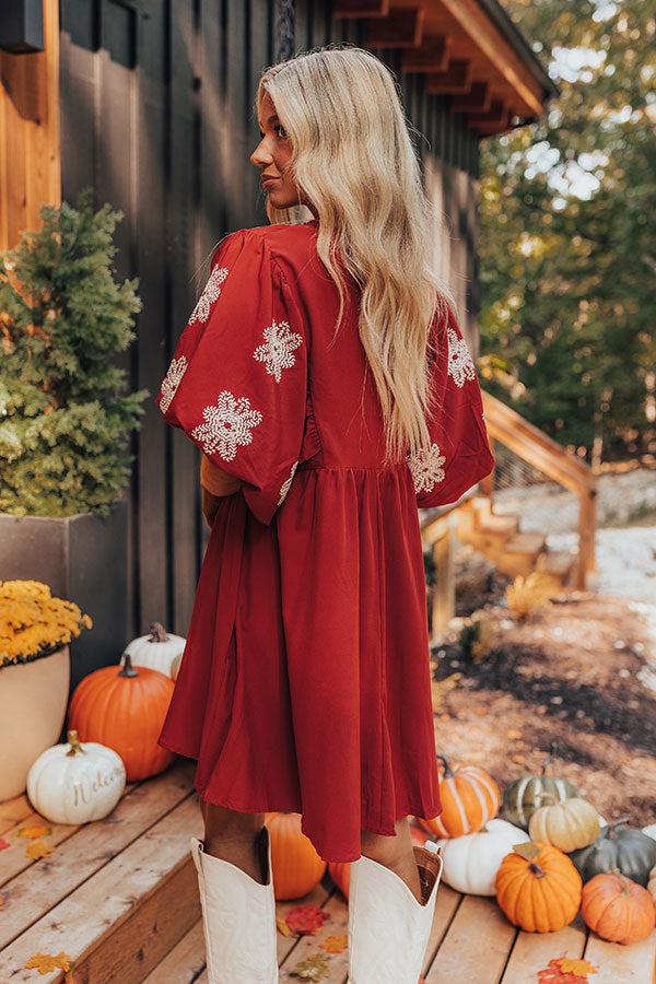 Tucson Sunsets Embroidered Mini Dress in Dark Scarlet Image - 4