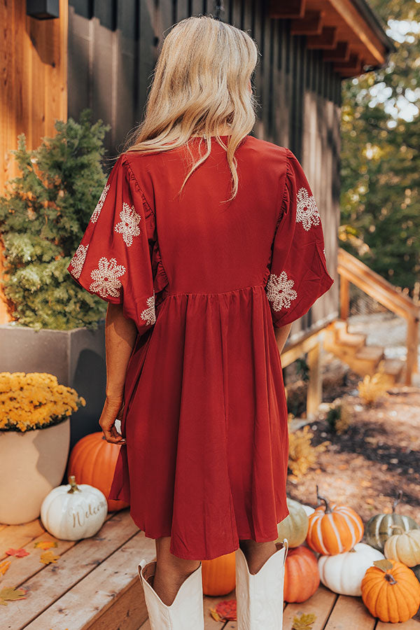Tucson Sunsets Embroidered Mini Dress in Dark Scarlet Image - 5