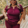 Cafe Hangout Ribbed Henley Top in Merlot Curves Image - 1