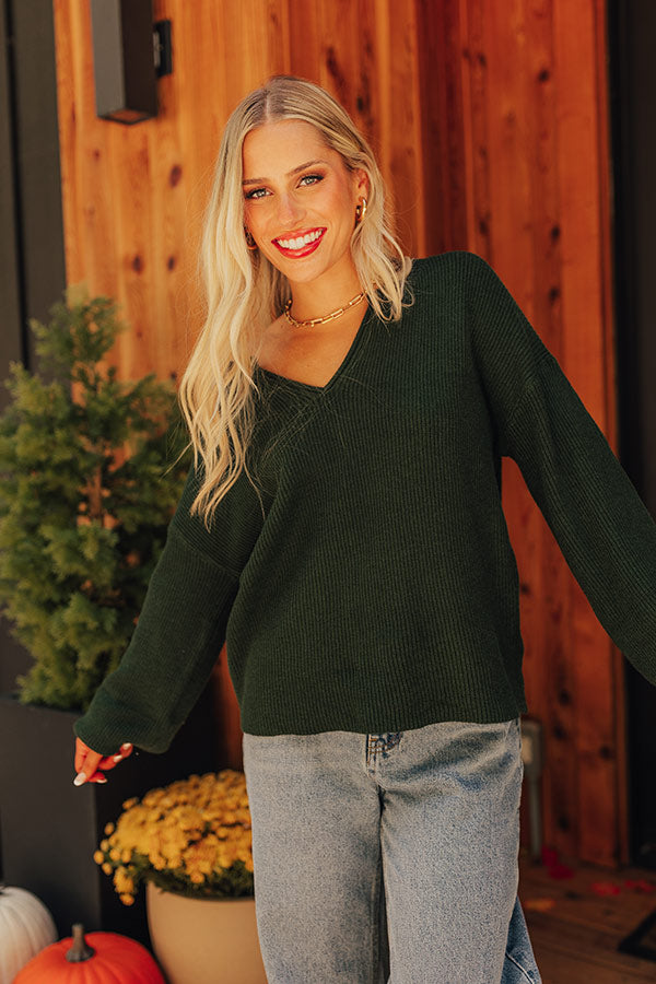 Cappuccinos On Repeat Sweater Top in Hunter Green Image - 3