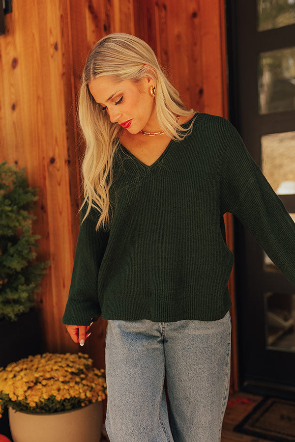 Cappuccinos On Repeat Sweater Top in Hunter Green Image - 2