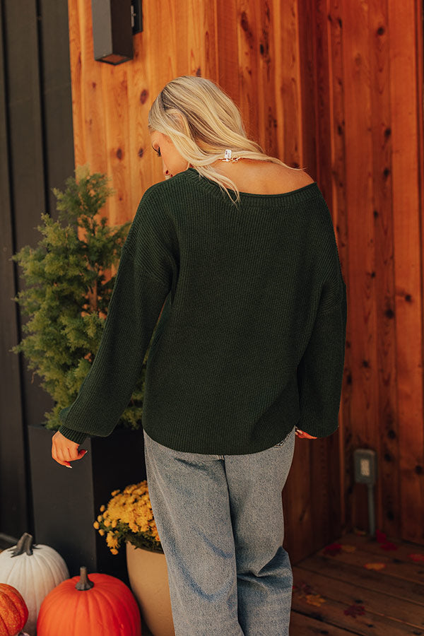 Cappuccinos On Repeat Sweater Top in Hunter Green Image - 5