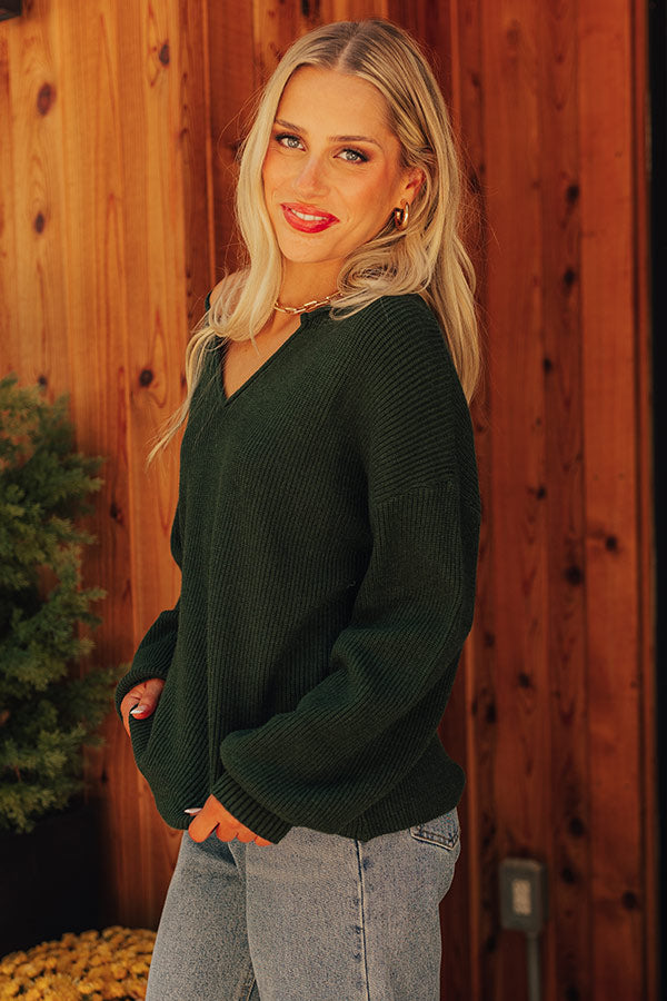Cappuccinos On Repeat Sweater Top in Hunter Green Image - 4