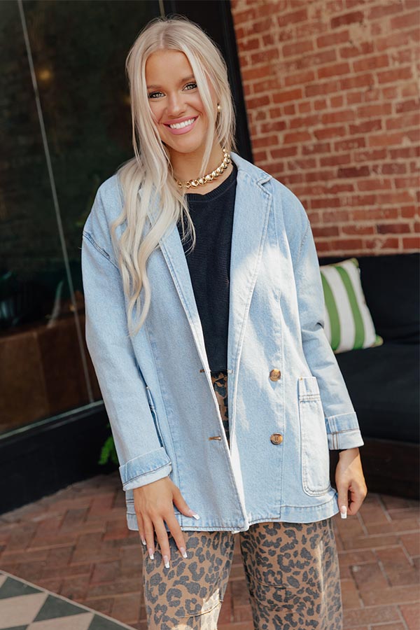 Train To Paris Denim Oversized Blazer Image - 1
