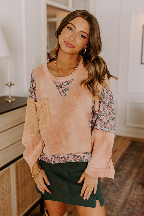 Chasing Sunsets Waffle Knit Top in Light Pumpkin Image - 1