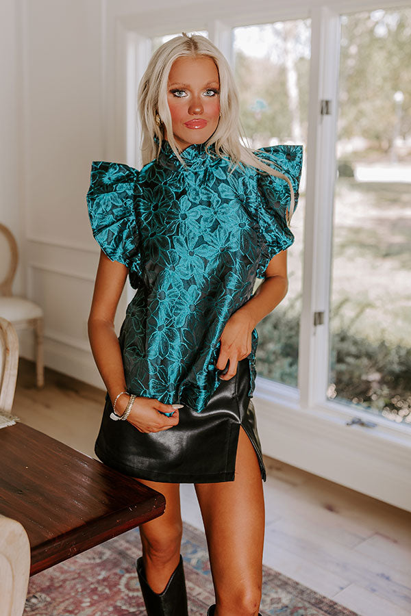 Rooftop Skyline Floral Jacquard Top in Teal Image - 1