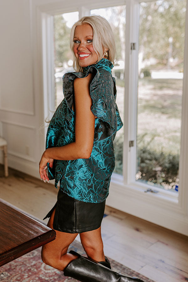 Rooftop Skyline Floral Jacquard Top in Teal Image - 3