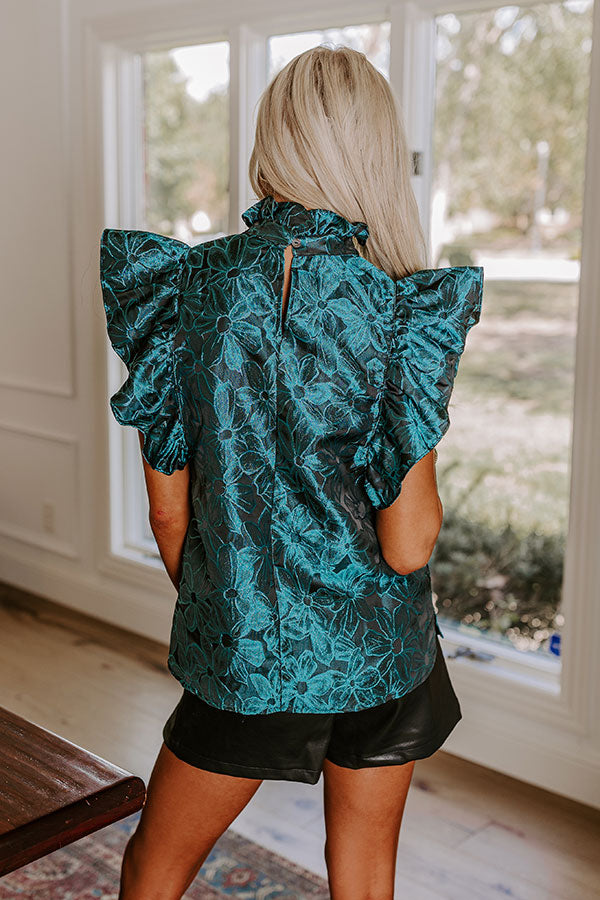 Rooftop Skyline Floral Jacquard Top in Teal Image - 4