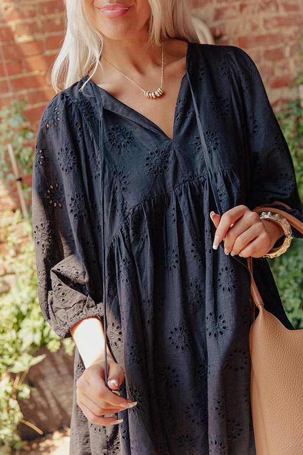 Totally Chic Eyelet Mini Dress in Black Image - 2