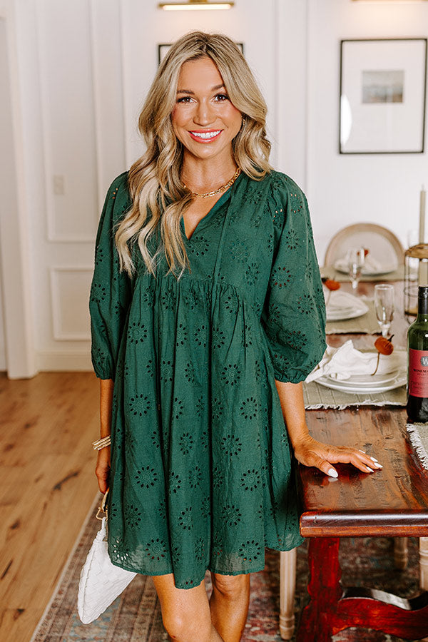 Totally Chic Eyelet Mini Dress in Hunter Green Image - 2