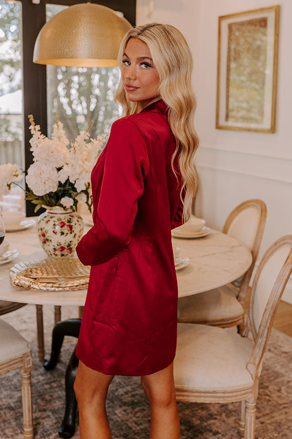 City Socialite Satin Blazer Dress in Red Image - 3