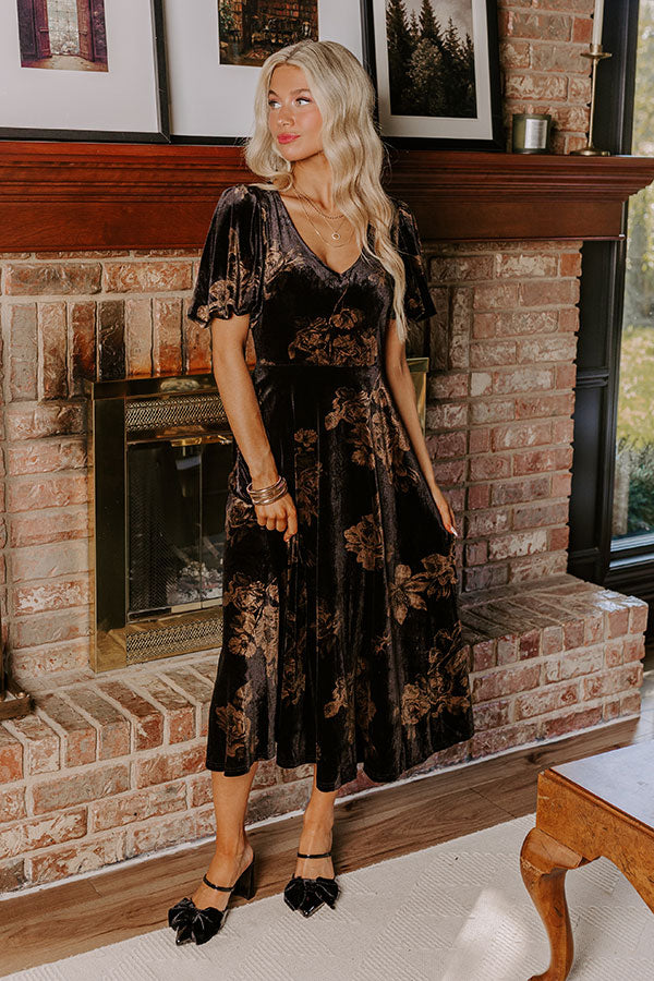 Maple and Mahogany Floral Velvet Midi Image - 2
