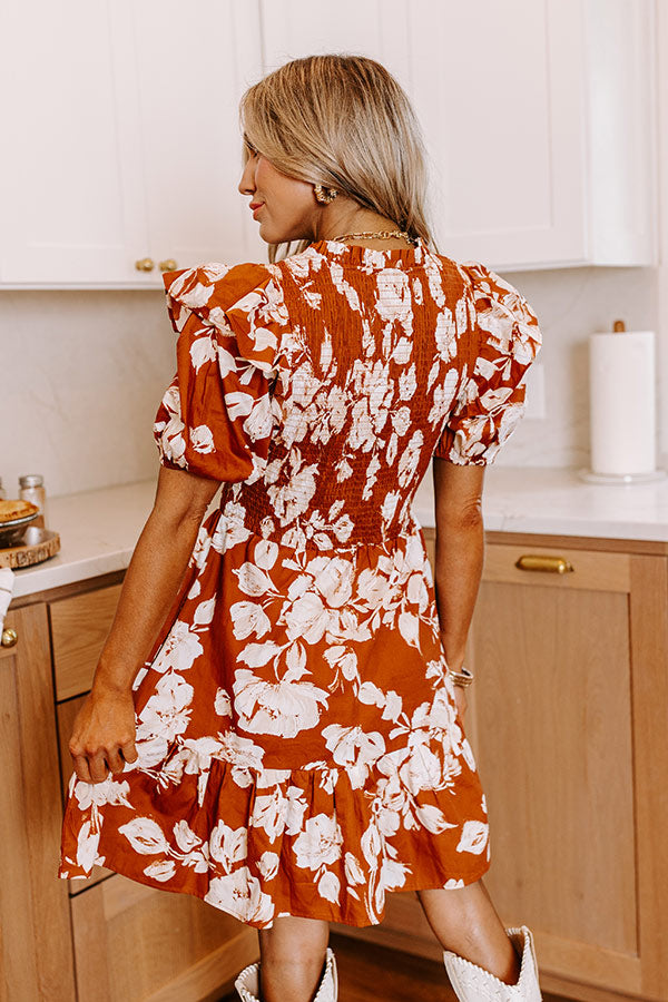 Joyful Smiles Smocked Mini Dress in Cinnamon Image - 3