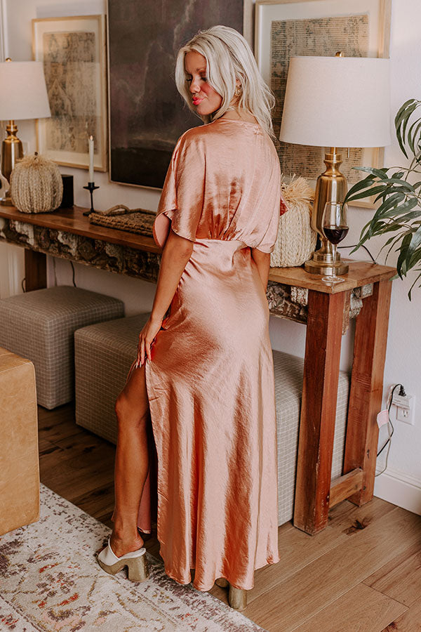 Gala Moment Satin Maxi Dress in Rose Gold Image - 3