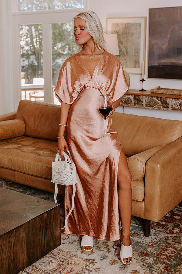 Gala Moment Satin Maxi Dress in Rose Gold Image - 4