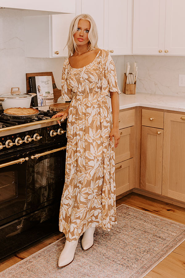 Charming Smile Floral Maxi Dress in Mocha Image - 1