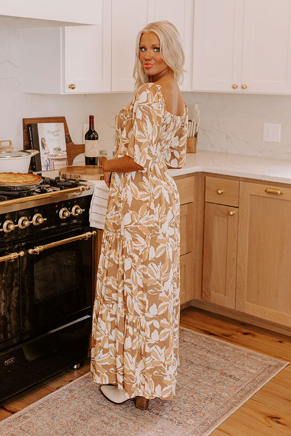 Charming Smile Floral Maxi Dress in Mocha Image - 3