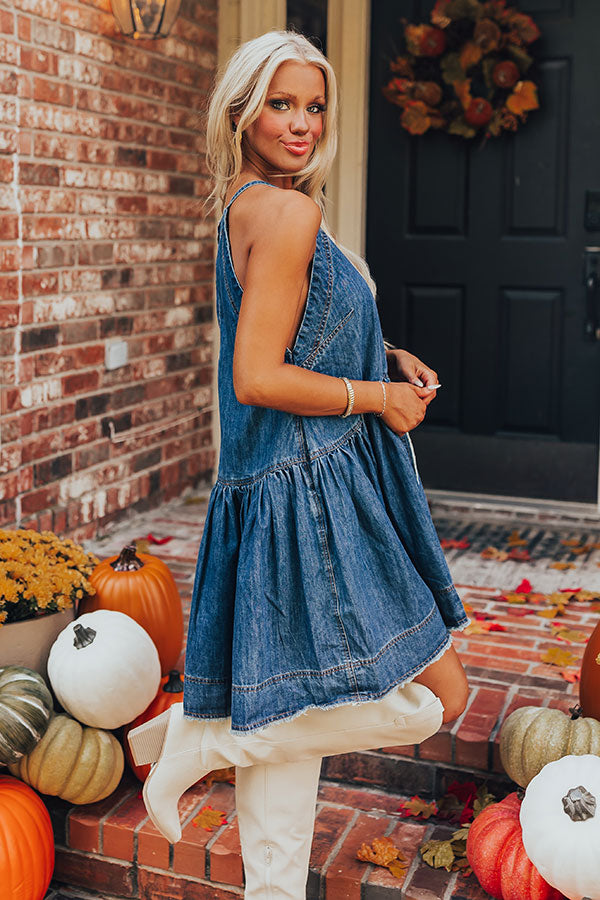 Always In Style Denim Mini Dress in Dark Wash Image - 3