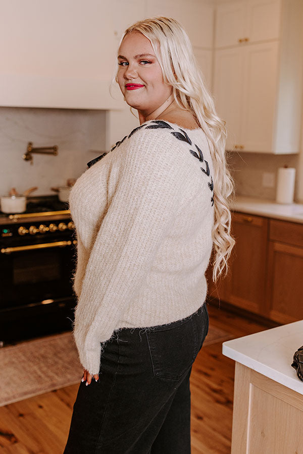 Soft Smile Eyelash Knit Sweater Top in Black Ribbon Curves Image - 5