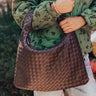 Street Style Faux Leather Woven Tote in Chestnut Image - 1