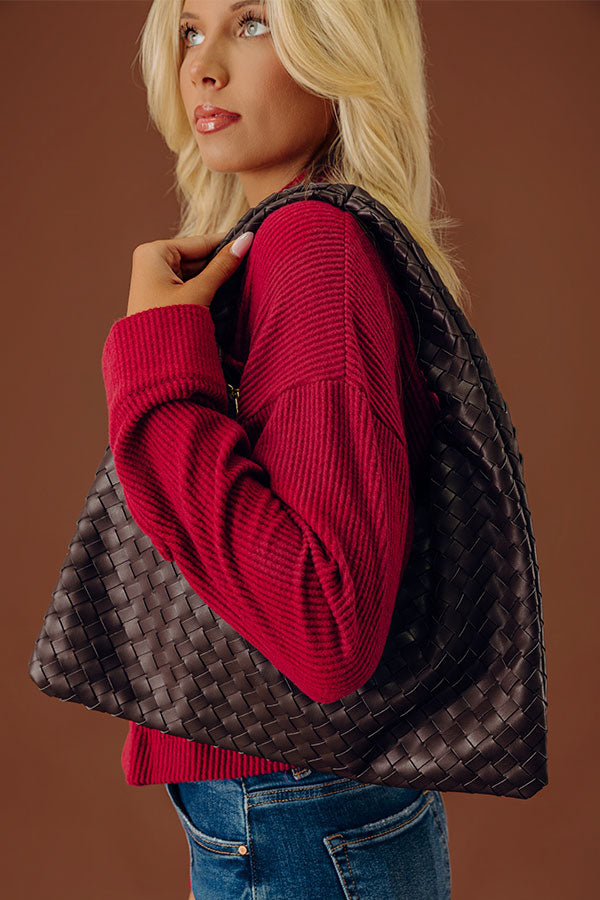 Street Style Faux Leather Woven Tote in Chestnut Image - 2