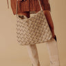 Chic Cityscape Faux Leather Woven Tote in Warm Taupe Image - 1