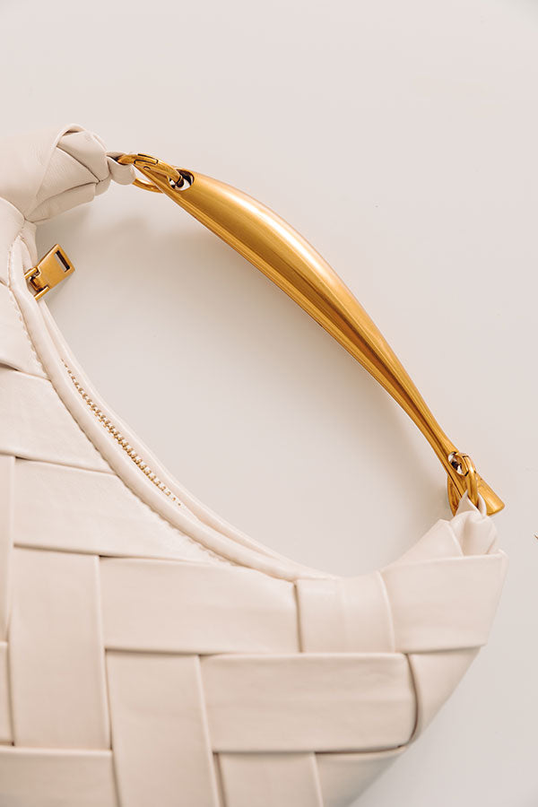 Easy To Style Faux Leather Woven Purse in Ivory Image - 3