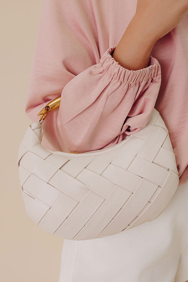 Easy To Style Faux Leather Woven Purse in Ivory Image - 1